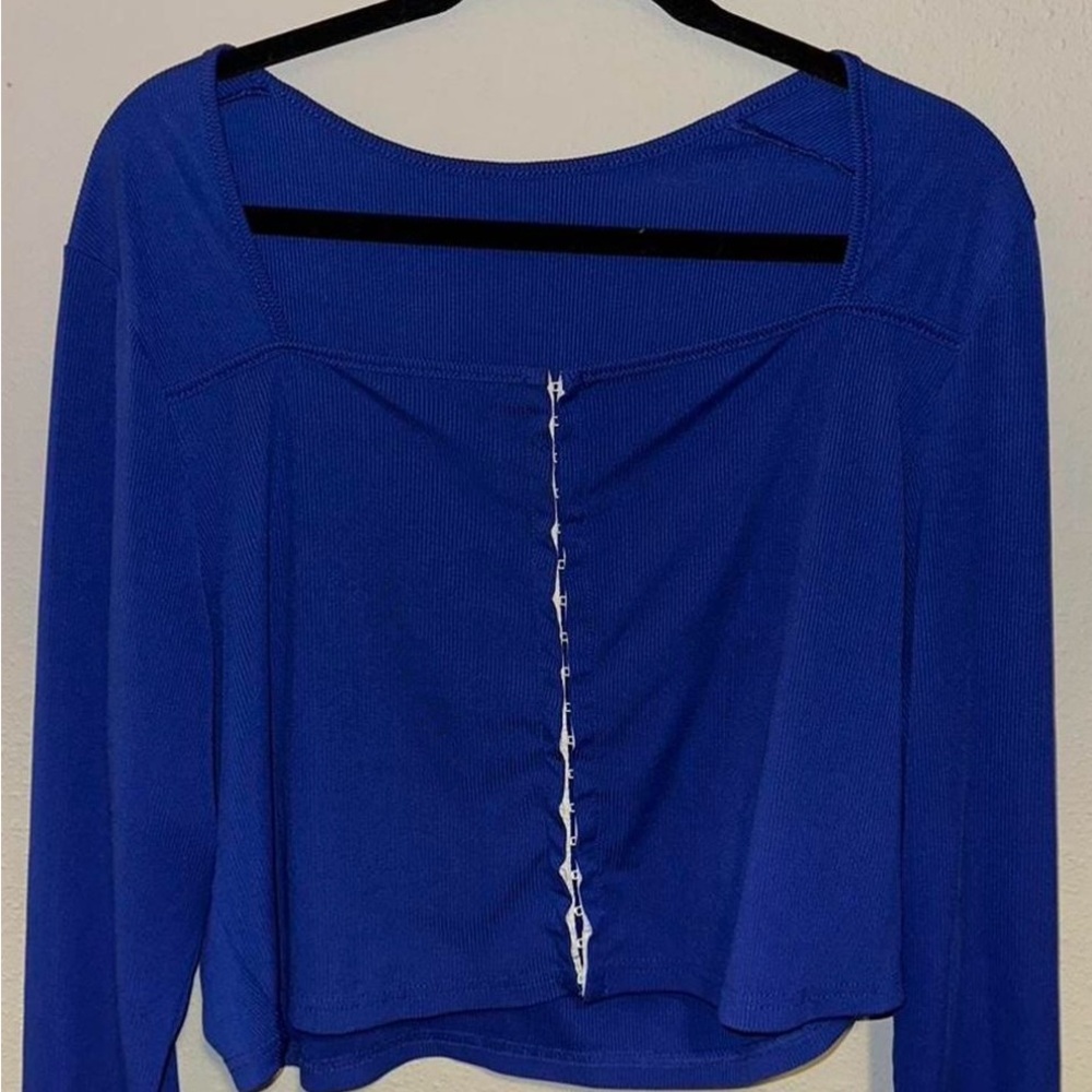 SHEIN Royal Blue Long Sleeve Square Neck Crop Top
